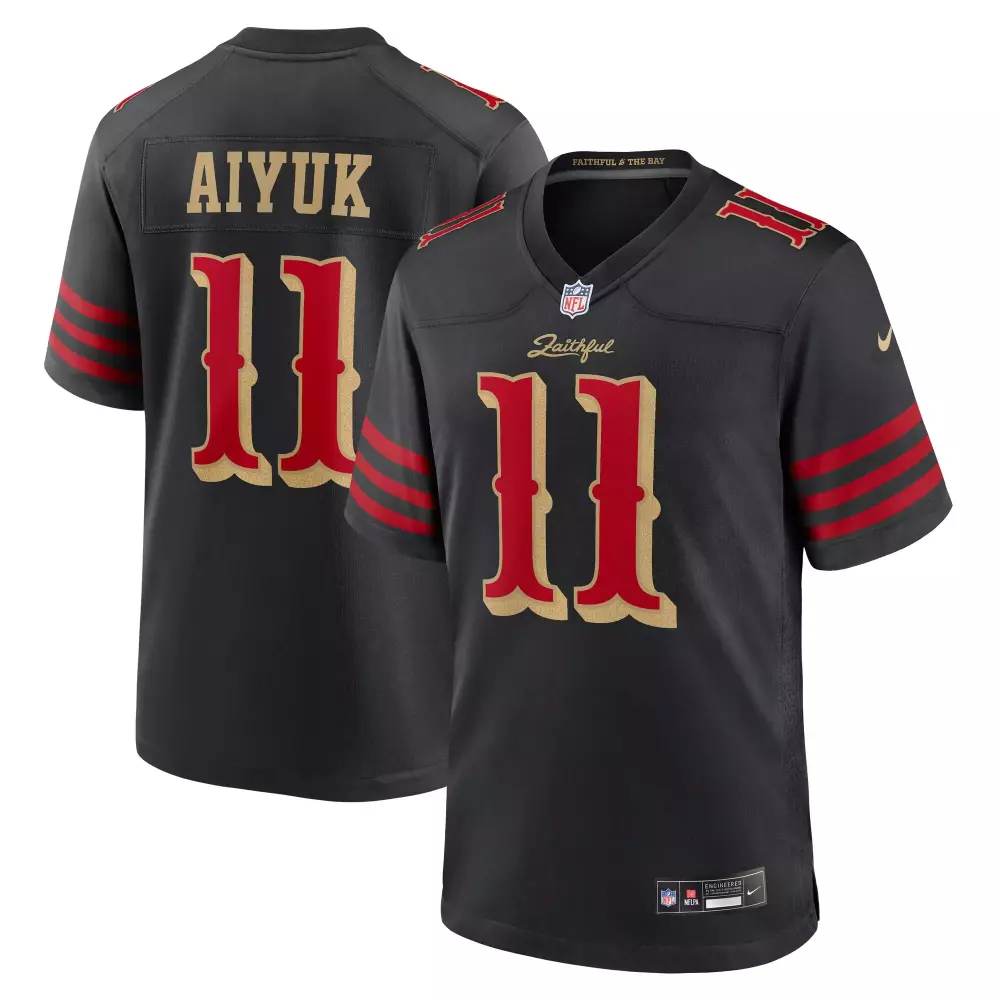 Brandon Aiyuk 11 49ers Jersey Black Men Red Gold Collection Game