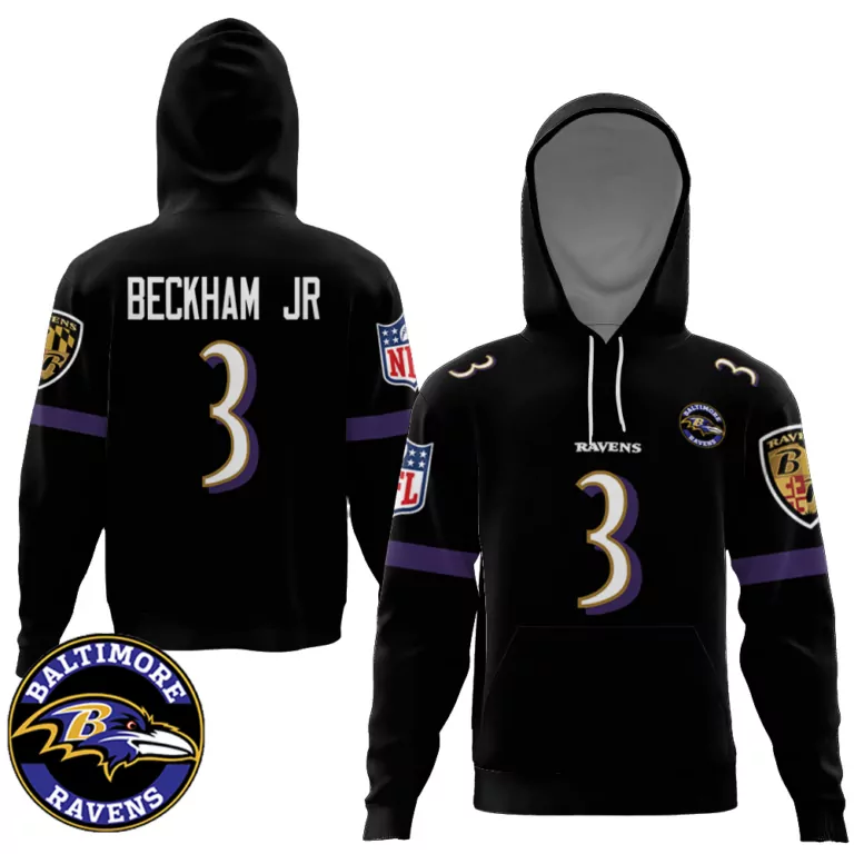 Beckham Jr 3 Baltimore Ravens Jersey Black Men Hoodie Purple White Retired Game