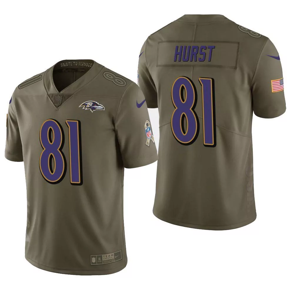 Hayden Hurst 81 Ravens Jersey Olive Salute To Service American Flag Player's Association 2023