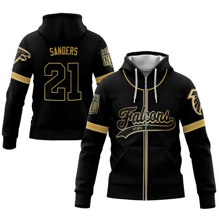 Deion Sanders 21 Falcons Jersey Black Atlanta 2023 Men Hoodie Gold Custom Flex