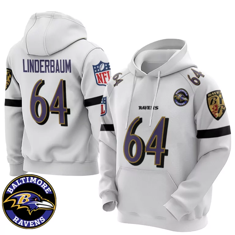 Tyler Linderbaum 64 Jersey White Baltimore Ravens Men Hoodie Purple Black Retired