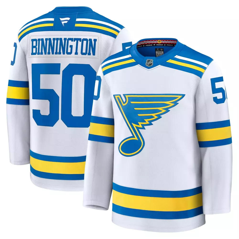 Jordan Binnington 50 Jersey White St. Louis Blues Men Player Blue Yellow Home