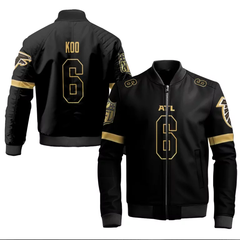 Younghoe Koo 6 Atlanta Falcons Jersey Black Bomber Jacket Gold