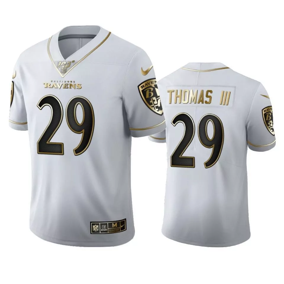 Earl Thomas 29 Baltimore Ravens Jersey White Men Player Alternate Black Gold