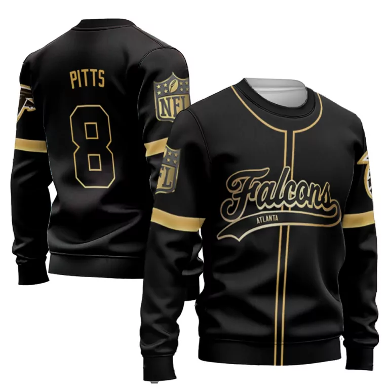 Kyle Pitts 8 Falcons Jersey Black Men Sweatshirt Gold Custom Flex