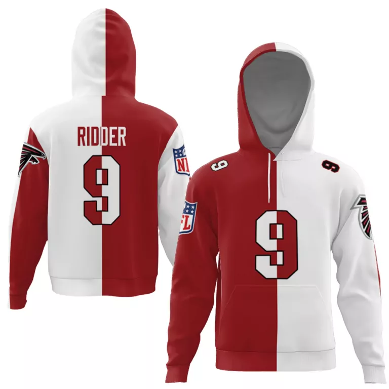 Desmond Ridder 9 Atlanta Falcons Jersey Red Men Hoodie Split Design White Custom