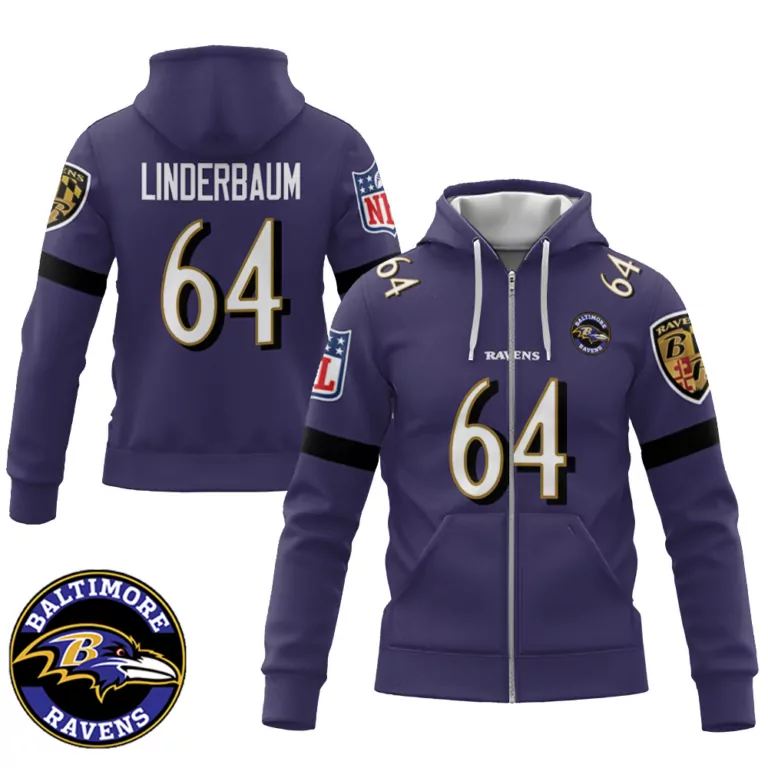 Tyler Linderbaum 64 Jersey Purple Baltimore Ravens Men Hoodie Black White Gold Retired
