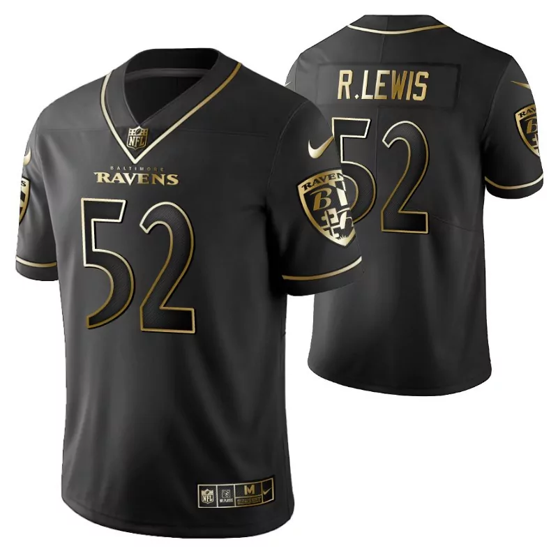 Ray Lewis 52 Baltimore Ravens Jersey Black Elite Men Gold