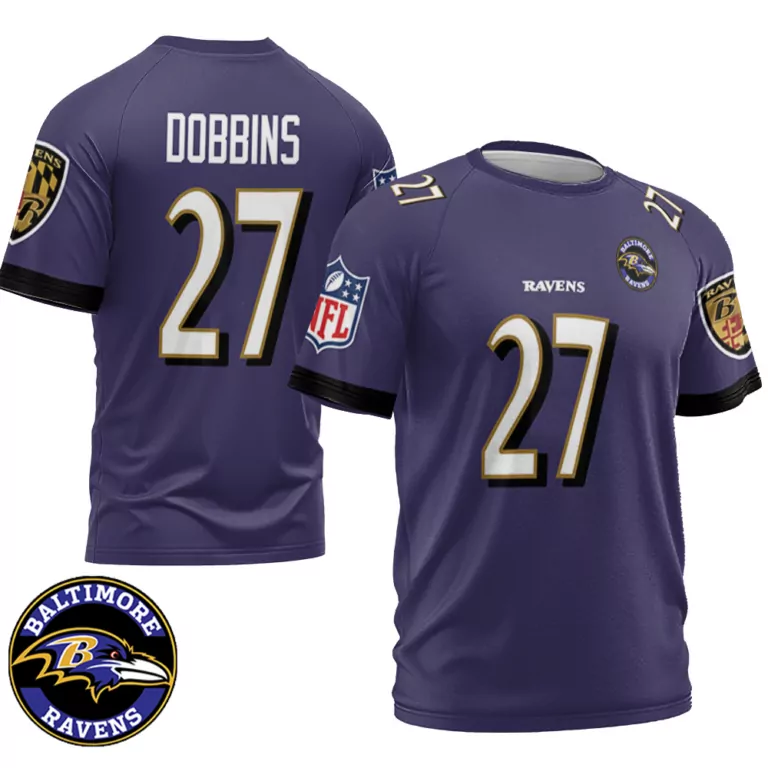 J.k. Dobbins 27 Baltimore Ravens Jersey Purple Men Black Gold Retired Game