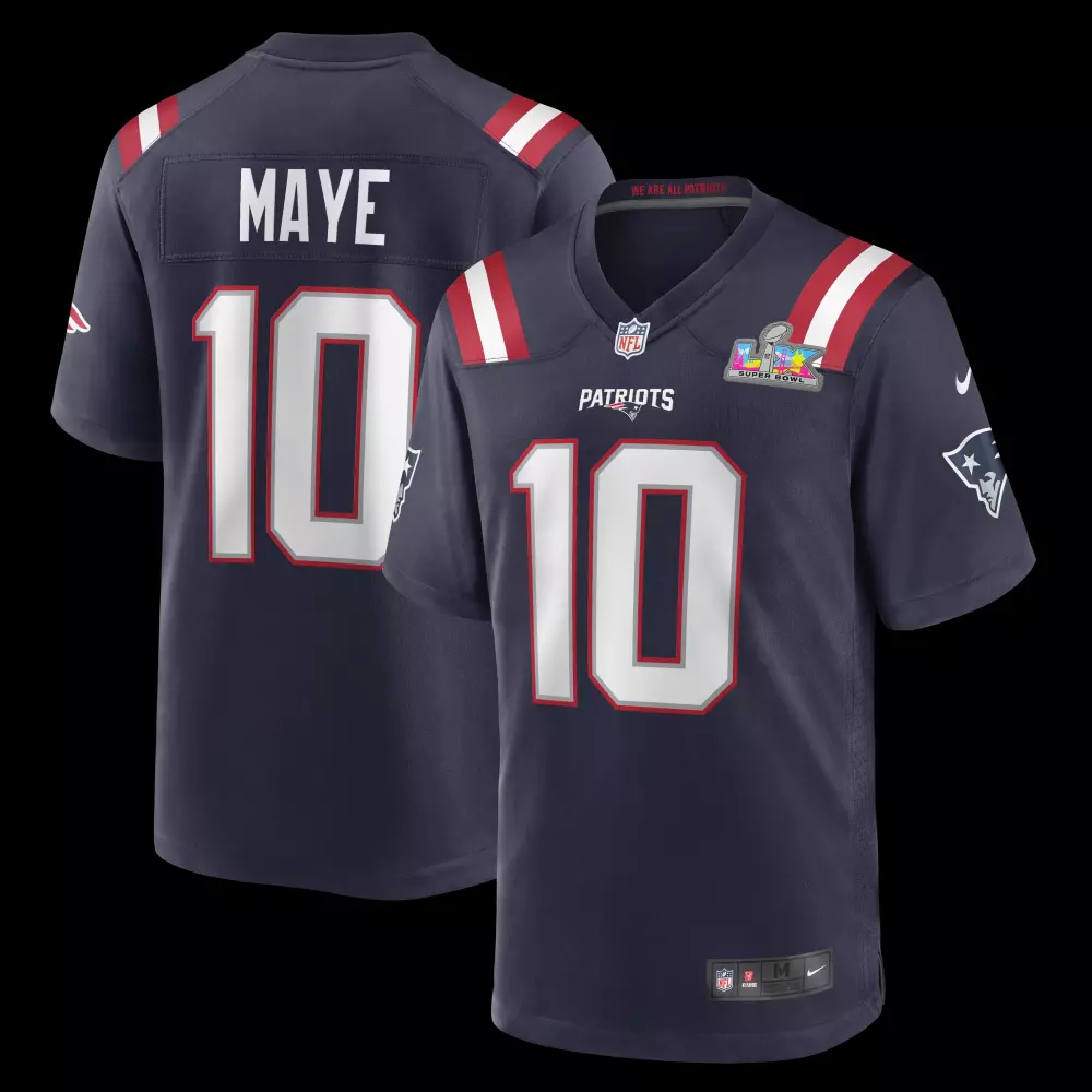 Drake Maye 10 Patriots Jersey Navy Blue Super Bowl Lvi Men White Red Game