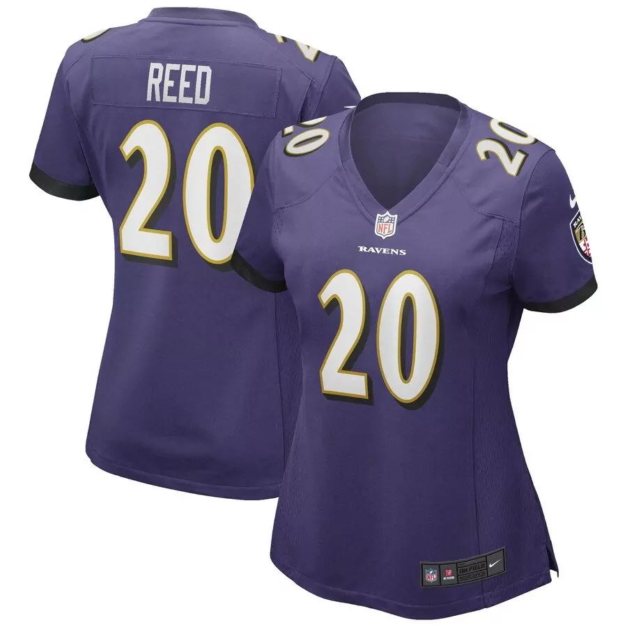 Ed Reed 20 Ravens Jersey Purple Women White Black Game Retired