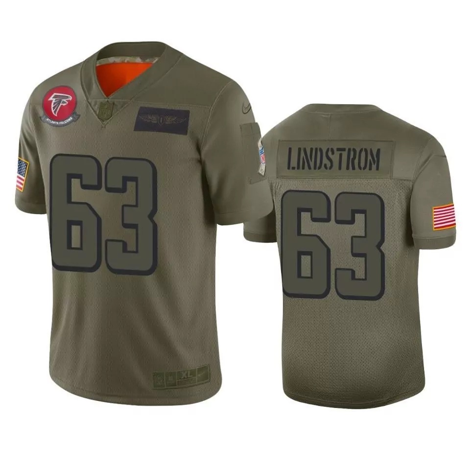 Chris Lindstrom 63 Jersey Olive Green Salute To Service Atlanta Falcons Us Flag Men