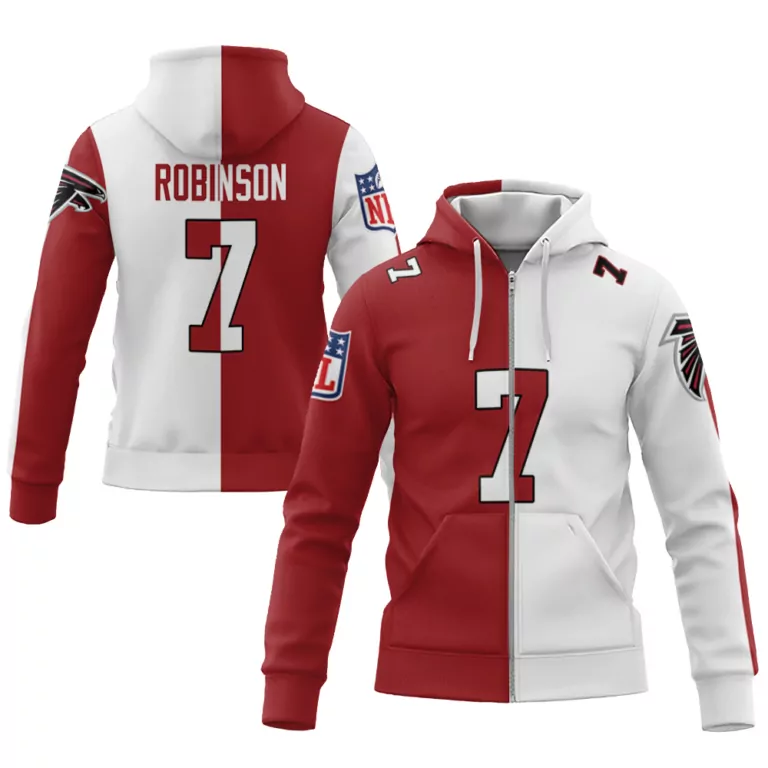 Bijan Robinson 7 Atlanta Falcons Jersey Red Hoodie Split Design White Custom