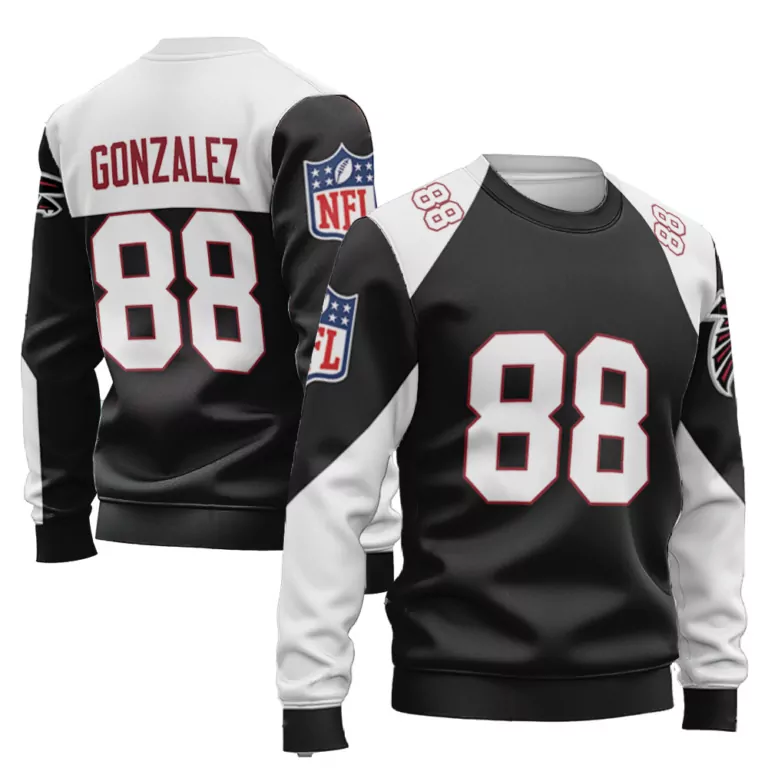 Tony Gonzalez 88 Atlanta Falcons Jersey Black Men Crewneck Sweatshirt White Red Vapor