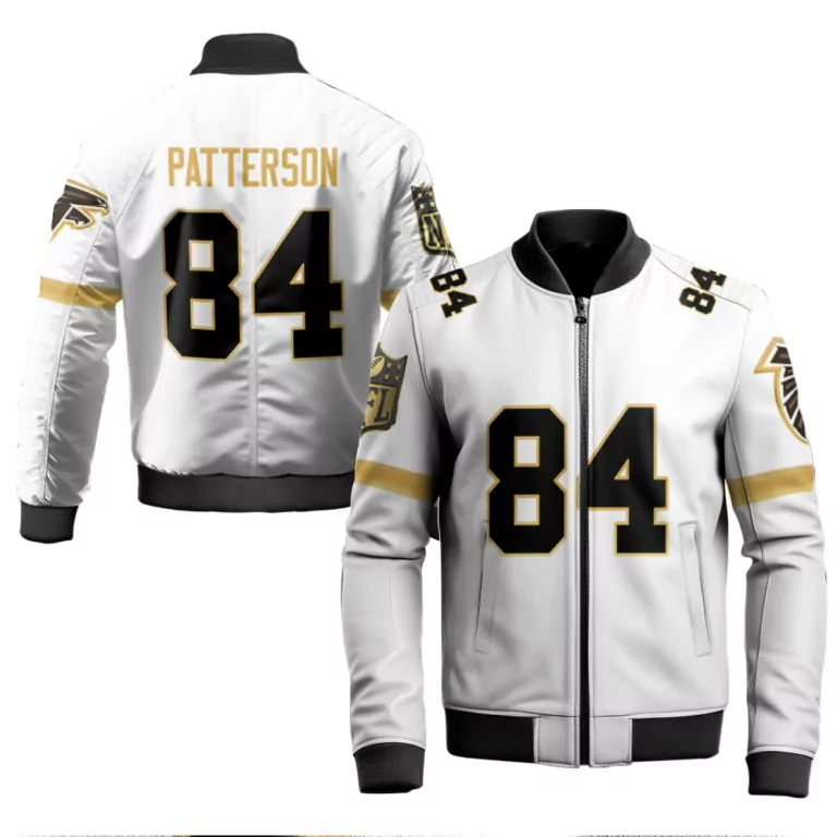 Deion Sanders 84 Atlanta Falcons Jersey White Men Bomber Jacket Black Gold