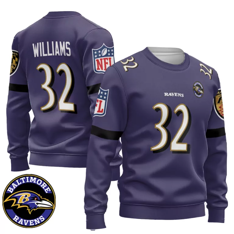 Williams 32 Baltimore Ravens Jersey Purple Men Black Gold White Retired Game