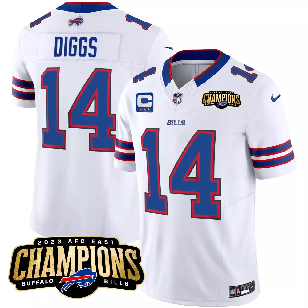 Diggs 14 Buffalo Bills Jersey White AFC East Champions 2023 Men Player Blue Red Vapor