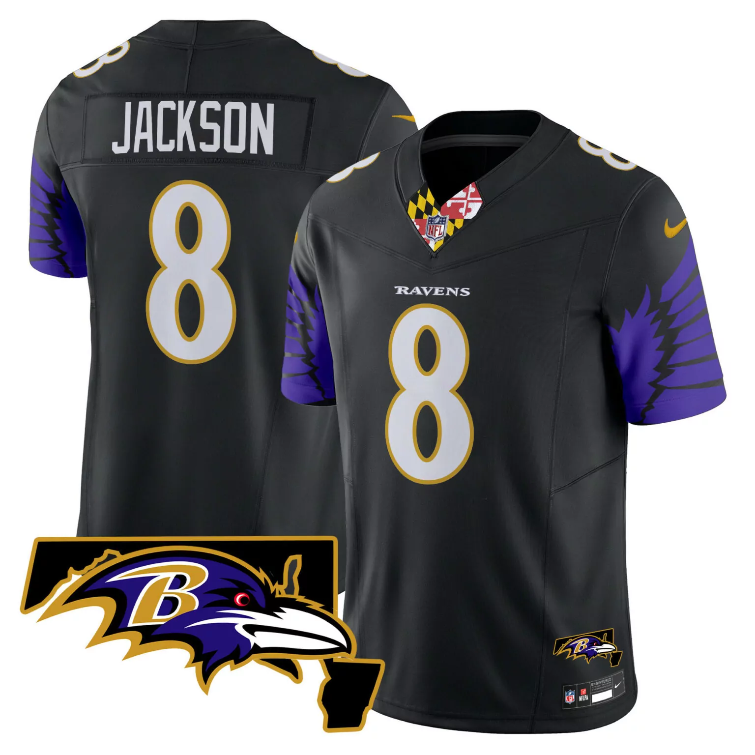 Lamar Jackson 8 Ravens Jersey Black Nflpa Men Alternate Purple White Gold v2 All