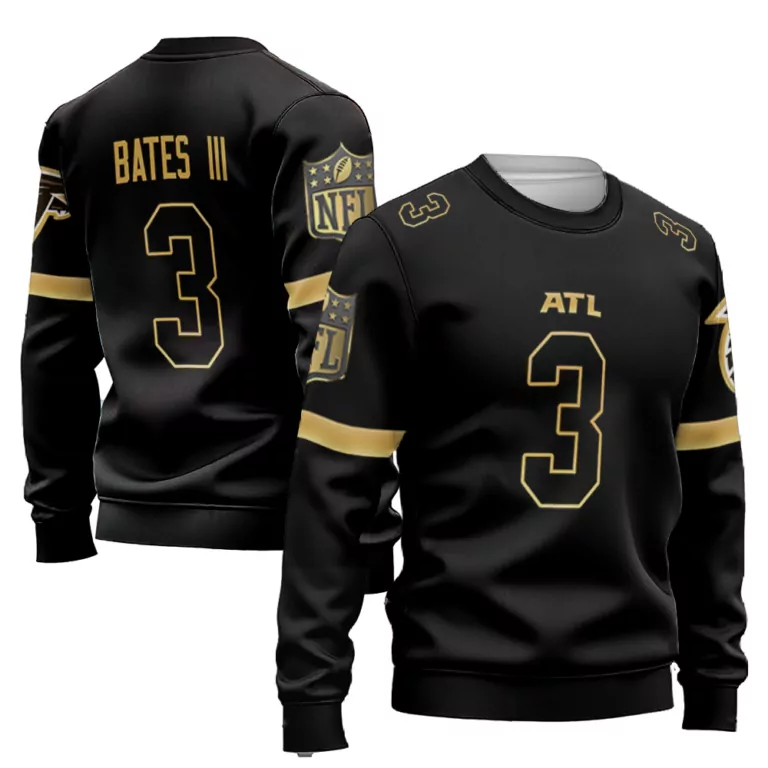 Jessie Bates Iii 3 Jersey Black Atlanta Falcons Men Crewneck Sweatshirt Gold