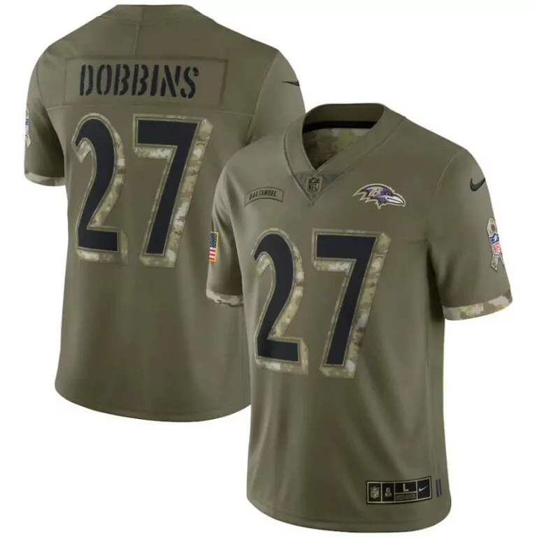 J.k. Dobbins 27 Baltimore Ravens Jersey Olive Drab Salute To Service American Flag