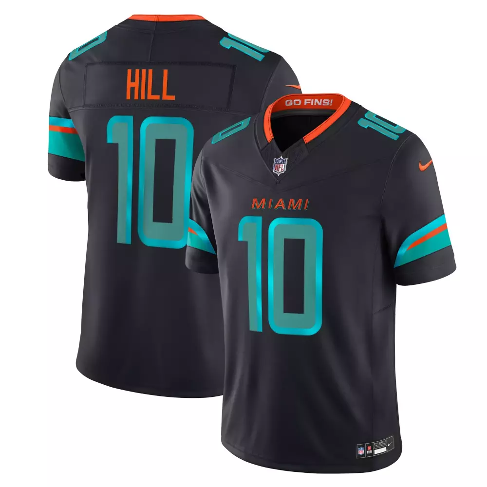 Tyreek Hill 10 Miami Dolphins Jersey Black Men NFL Alternate Orange Teal Collection