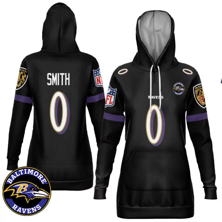Roquan Smith Baltimore Ravens Jersey Black Women Hoodie Purple Gold Retired Game