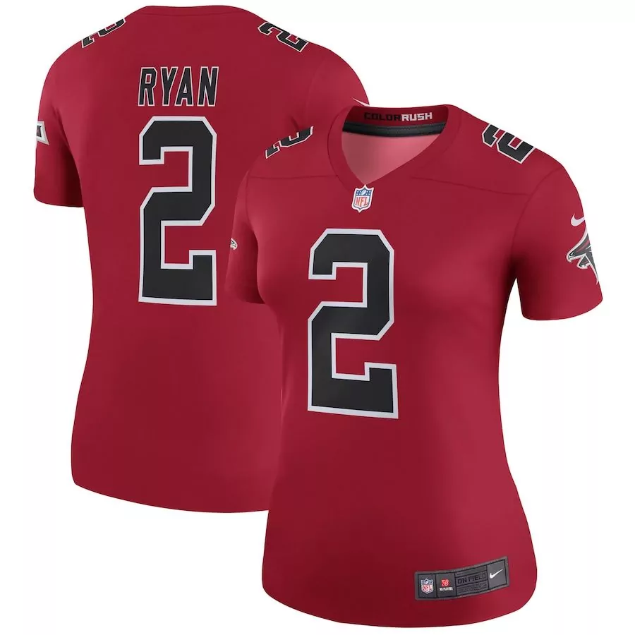 Matt Ryan 2 Atlanta Falcons Jersey Red Color Rush Women NFL Alternate Black White
