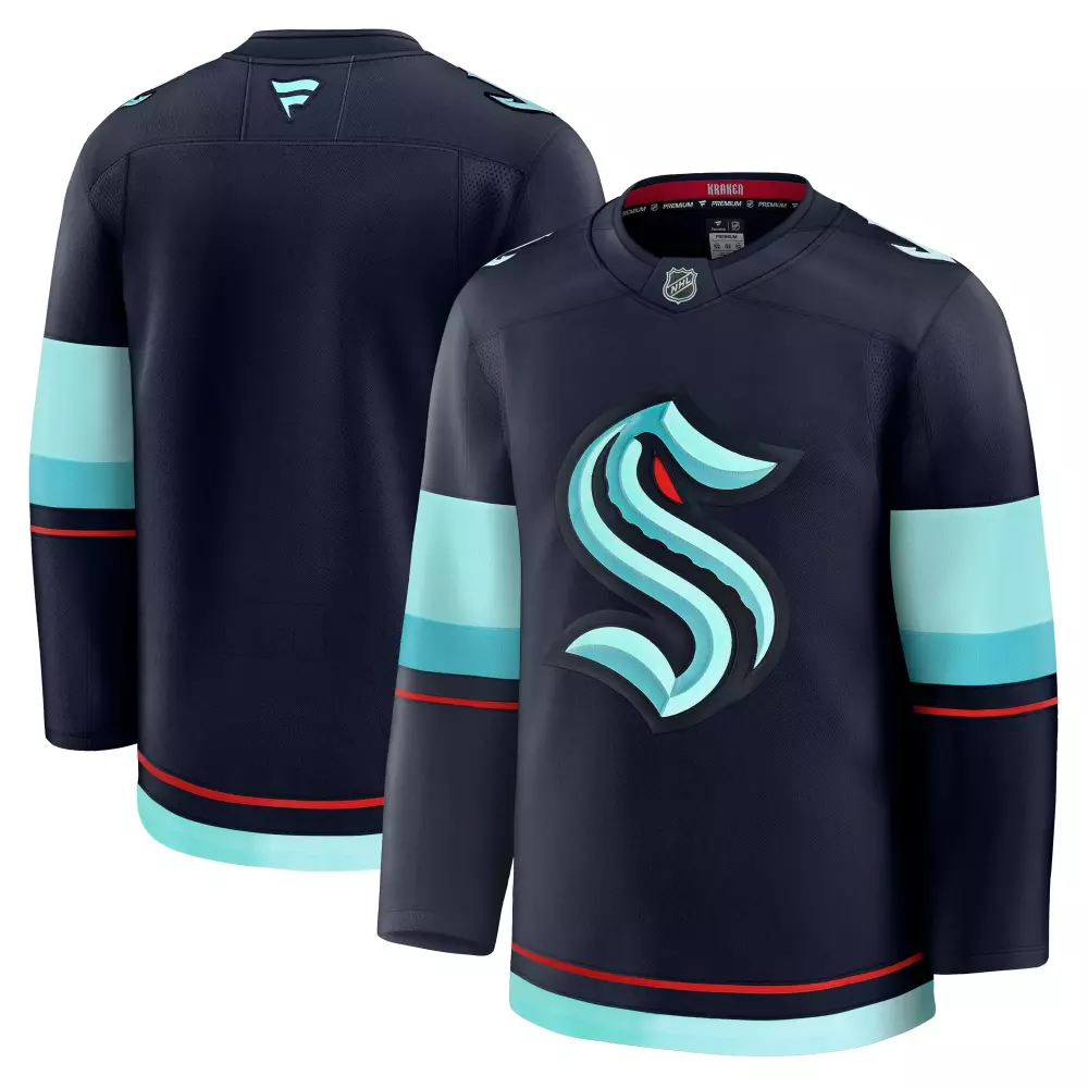 Custom Seattle Kraken Jersey Navy Blue Men Light Red Away