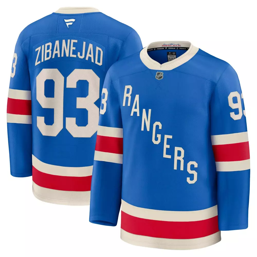 Mika Zibanejad 93 Rangers Jersey Blue Men White Red