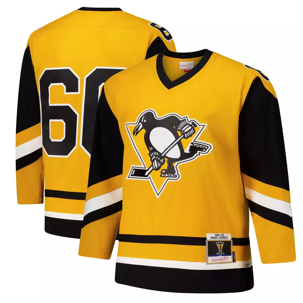 Mario Lemieux 66 Jersey Yellow 1984-85 Pittsburgh Penguins Vintage Hockey Men Black