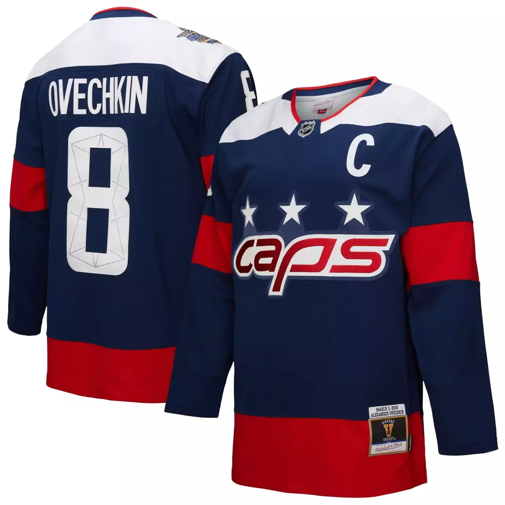 Alexander Ovechkin 8 Capitals Jersey Navy March 2018 Men Red White