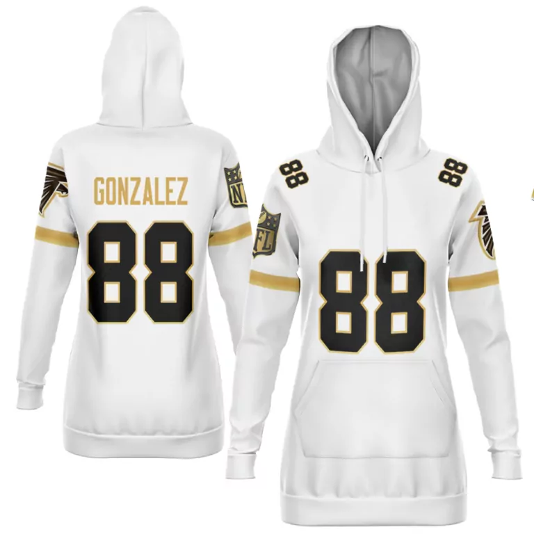 Tony Gonzalez 88 Atlanta Falcons Jersey White Women Hoodie Black Gold