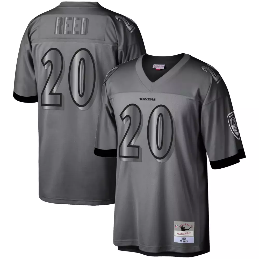Ed Reed 20 Ravens Jersey Gray Throwback Mitchell Ness Throwbacks Men Black Retired