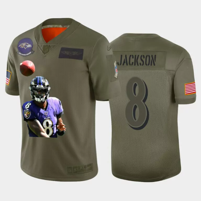 Lamar Jackson 8 Baltimore Ravens Jersey Olive Salute To Service U.s. Flag Men Authentic