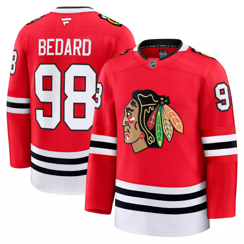 Connor Bedard 98 Jersey Red Chicago Blackhawks Men Black White Home