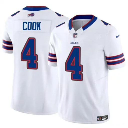 James Cook 4 Bills Jersey White Men Replica Blue Red Stitched