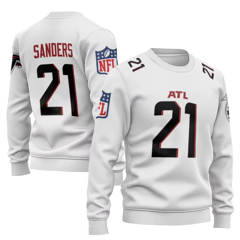 Deion Sanders 21 Atlanta Falcons Jersey White Men Sweatshirt Black Red Game