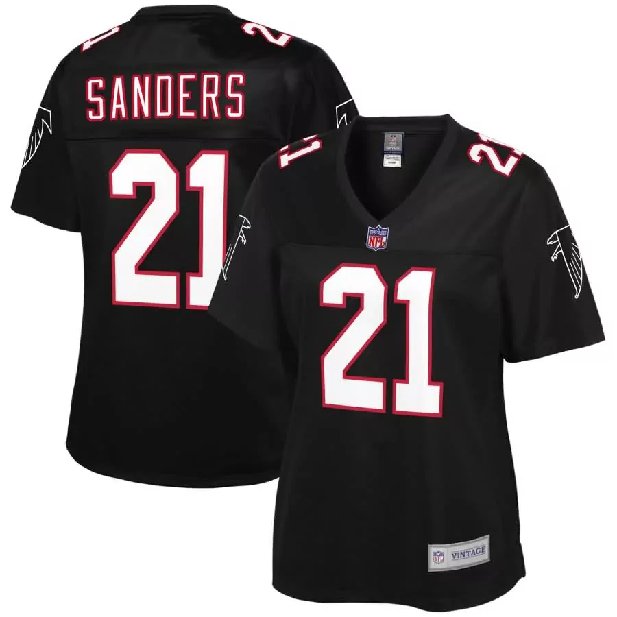 Deion Sanders 21 Falcons Jersey Black Men White Red Pro Retired Replica