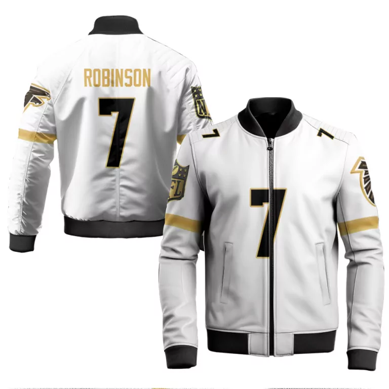 Bijan Robinson 7 Jersey White New Orleans Saints Men Bomber Jacket Gold Black