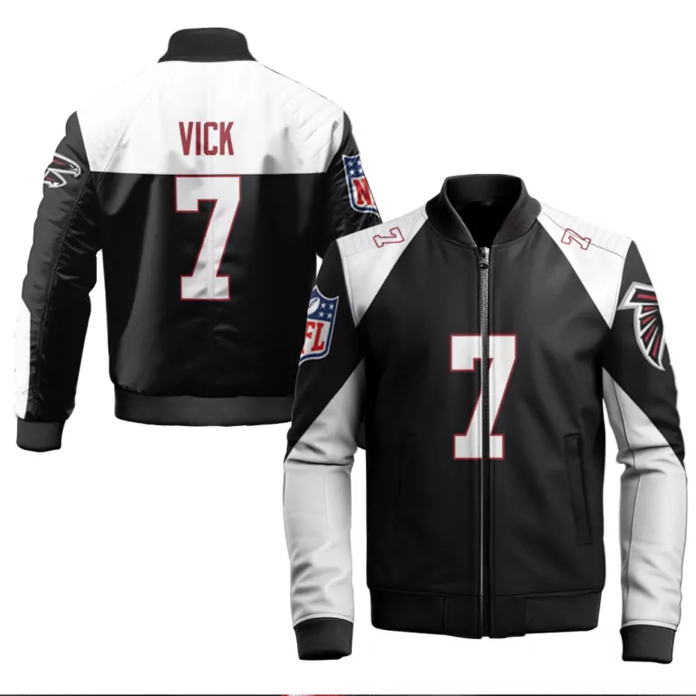 Michael Vick 7 Atlanta Falcons Jersey Black Men Bomber Jacket Split White Red Vapor