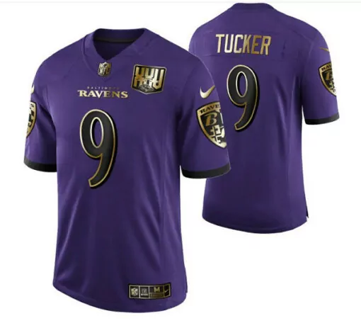 Justin Tucker 9 Ravens Jersey Purple Hall Of Fame Hhof Baltimore Men Black Gold Stitched