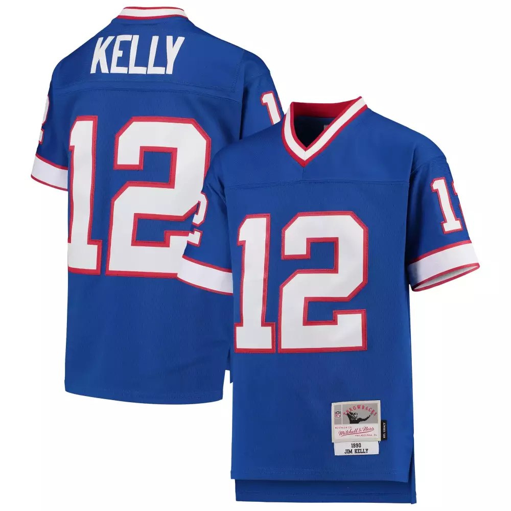 Jim Kelly 12 Buffalo Bills Jersey Royal Blue Throwback Mitchell Ness Men Replica