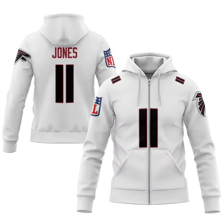 Julio Jones 11 Atlanta Falcons Jersey White Men Zip Hoodie Black Red Vapor Limited