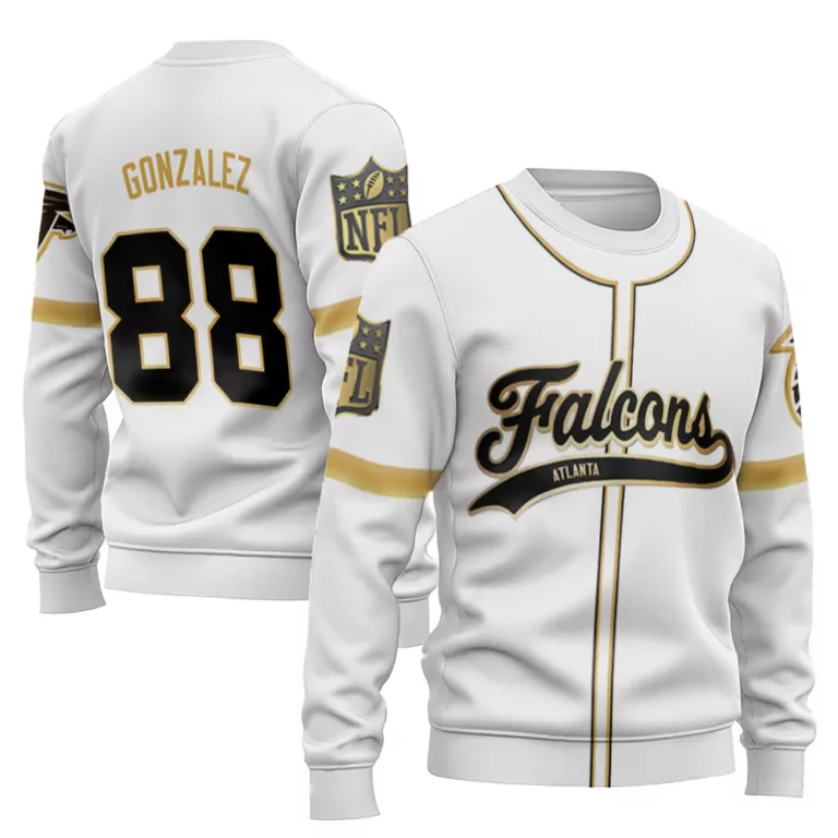 Tony Gonzalez 88 Atlanta Falcons Jersey White Men Black Gold Custom