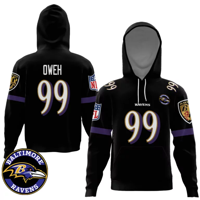 Odafe Oweh 99 Baltimore Ravens Jersey Black Men Hoodie Purple White Gold Retired