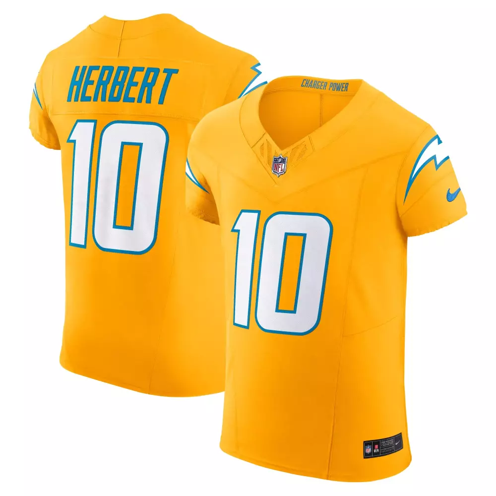 Justin Herbert 10 Chargers Jersey Yellow Men NFL Alternate Blue White Vapor Elite