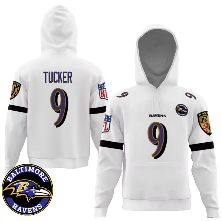 Justin Tucker 9 Baltimore Ravens Jersey White Men Hoodie Purple Black Retired Game