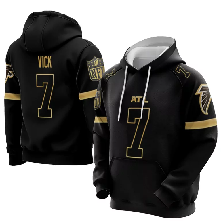 Michael Vick 7 Atlanta Falcons Jersey Black Men Hoodie Gold