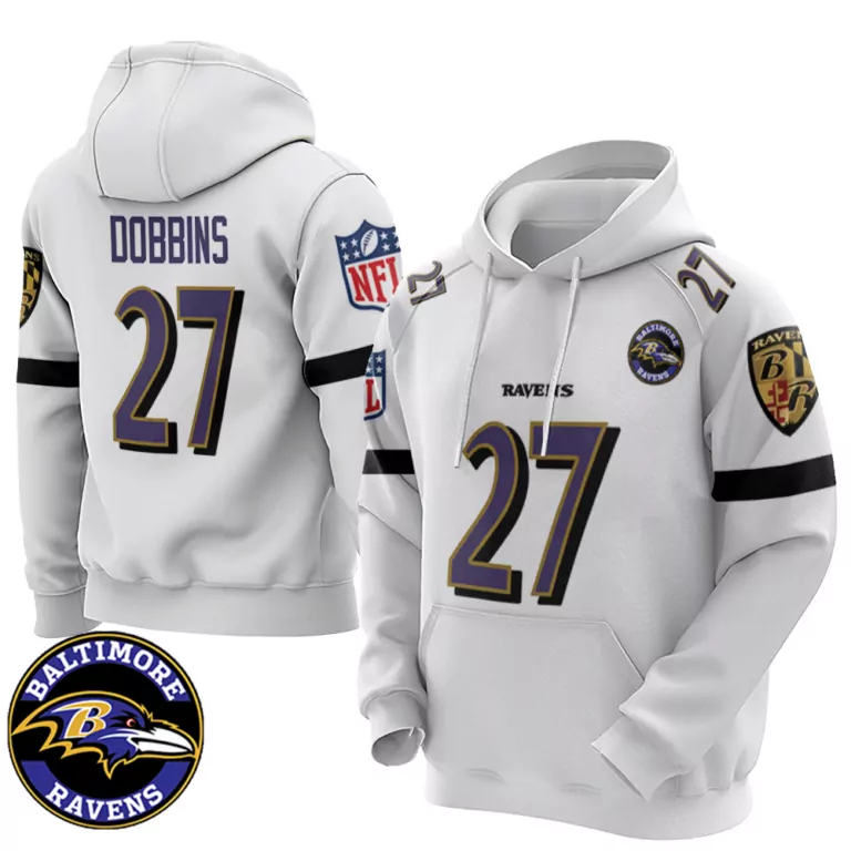 J.k. Dobbins 27 Baltimore Ravens Jersey White Men Hoodie Purple Black Retired Game