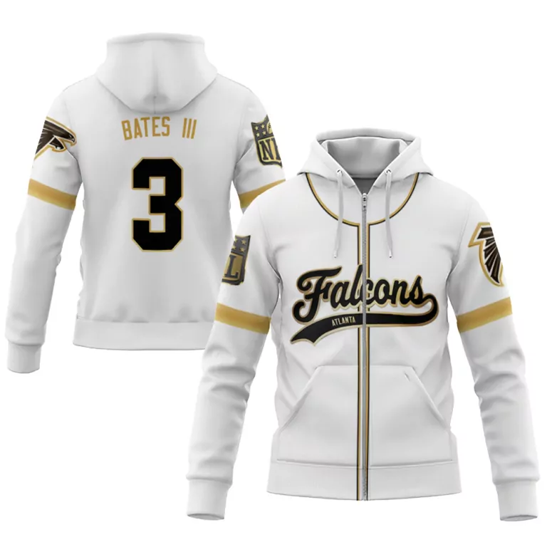 Jessie Bates Iii 3 Jersey White Atlanta Falcons Men Zip Hoodie Black Gold Custom